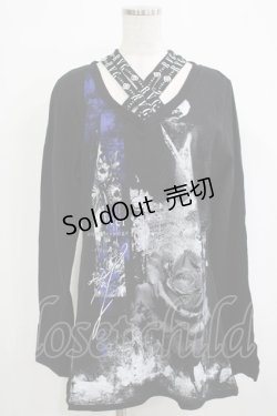 画像1: SEX POT ReVeNGe / クロスネックカットソー L 黒×青 H-25-11-25-049-SP-TO-KB-ZH