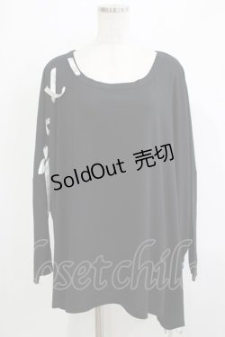 画像1: ALGONQUINS / リボン編上BIGカットソー  ブラック H-25-11-25-050-AL-TO-KB-ZH