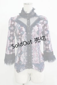 Ozz oneste / プリントメッシュブラウス  グレー H-25-11-25-051-OO-BL-KB-ZH