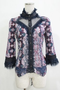 画像1: Ozz oneste / プリントメッシュブラウス  グレー H-25-11-25-051-OO-BL-KB-ZH