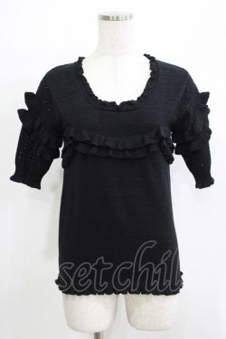 画像1: Shirley Temple / ラメフリルパフニット  黒 H-25-11-25-056-ET-TO-KB-ZT1127J