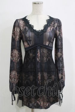 画像1: OZZ ANGELO / チュール重ね総柄カットソー  グレー H-25-11-25-060-OO-TO-KB-ZH