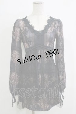 画像1: OZZ ANGELO / チュール重ね総柄カットソー  グレー H-25-11-25-060-OO-TO-KB-ZH