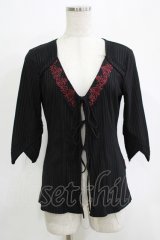 Ozz oneste / 刺繍リブカーディガン  ブラック H-25-11-25-061-OO-TO-KB-ZT468