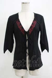 Ozz oneste / 刺繍リブカーディガン  ブラック H-25-11-25-061-OO-TO-KB-ZT468