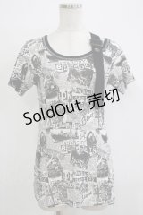 ALGONQUINS / 総柄半袖カットソー  白×黒 H-25-11-25-063-AL-TO-KB-ZH