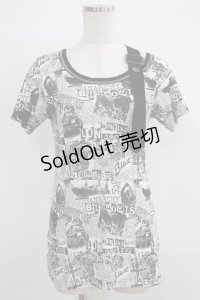 ALGONQUINS / 総柄半袖カットソー  白×黒 H-25-11-25-063-AL-TO-KB-ZH