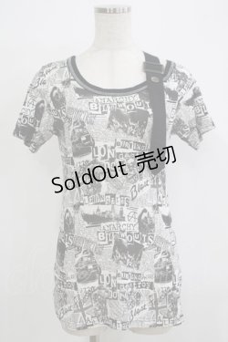 画像1: ALGONQUINS / 総柄半袖カットソー  白×黒 H-25-11-25-063-AL-TO-KB-ZH