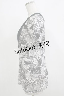 画像2: ALGONQUINS / 総柄半袖カットソー  白×黒 H-25-11-25-063-AL-TO-KB-ZH