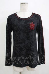 ALGONQUINS / ロゴクラウン刺繍カットソー  黒×赤 H-25-11-25-064-AL-TO-KB-ZH