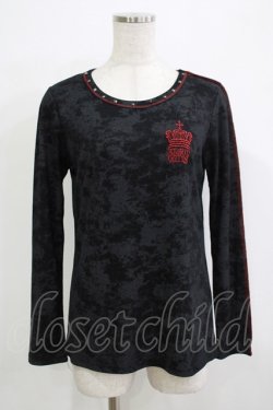 画像1: ALGONQUINS / ロゴクラウン刺繍カットソー  黒×赤 H-25-11-25-064-AL-TO-KB-ZH