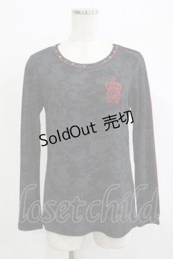 画像1: ALGONQUINS / ロゴクラウン刺繍カットソー  黒×赤 H-25-11-25-064-AL-TO-KB-ZH