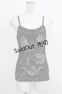 画像1: OZZ ANGELO / プリントキャミソール  黒 H-25-11-25-067-OO-TO-KB-ZH