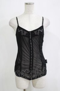 Ozz Croce / 刺繍メッシュキャミソール  ブラック H-25-11-25-070-OO-TO-KB-ZT468