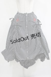 ALGONQUINS / クラウン刺繍ストライプスカート  黒×グレー H-25-11-25-010-AL-SK-KB-ZH