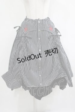 画像1: ALGONQUINS / クラウン刺繍ストライプスカート  黒×グレー H-25-11-25-010-AL-SK-KB-ZH
