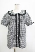 NieR Clothing / ギンガムチェックパフブラウス F 黒×白 H-25-11-25-024-PU-BL-KB-ZT1127J