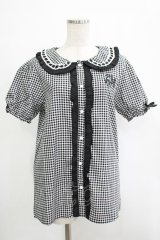 NieR Clothing / ギンガムチェックパフブラウス F 黒×白 H-25-11-25-024-PU-BL-KB-ZT466