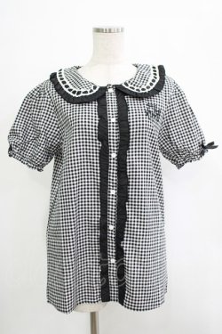 画像1: NieR Clothing / ギンガムチェックパフブラウス F 黒×白 H-25-11-25-024-PU-BL-KB-ZT1127J
