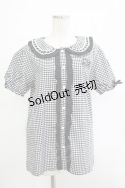 画像1: NieR Clothing / ギンガムチェックパフブラウス F 黒×白 H-25-11-25-024-PU-BL-KB-ZT466