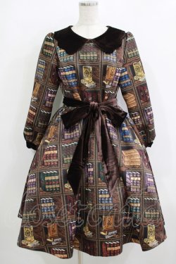 画像1: Q-pot. / Melty Bookshelfパフスリーブドレス M ブラウン H-25-11-26-001-QP-OP-KB-ZH