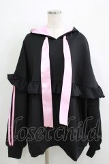 ililil / 垂れ耳うさぎフリルプルオーバージャージパーカー FREE 黒×ピンク H-25-11-26-031-PU-TO-KB-ZH