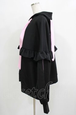 画像2: ililil / 垂れ耳うさぎフリルプルオーバージャージパーカー FREE 黒×ピンク H-25-11-26-031-PU-TO-KB-ZH