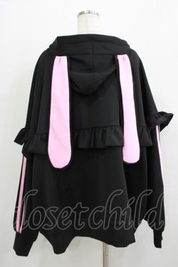 画像3: ililil / 垂れ耳うさぎフリルプルオーバージャージパーカー FREE 黒×ピンク H-25-11-26-031-PU-TO-KB-ZH