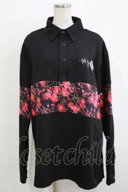 画像1: NieR Clothing / プリント切替ブラウス  黒×チェリープリント H-25-11-26-032-PU-BL-KB-ZH