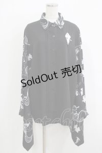 NieR Clothing / 着物風袖ブロッキングシャツ  ブラック H-25-11-26-035-PU-BL-KB-ZH