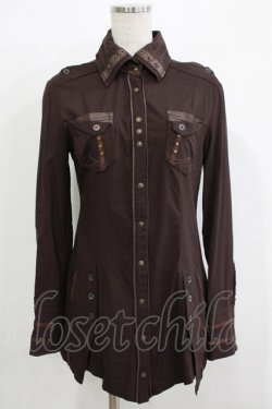 画像1: Ozz Croce / クロスボタンロングブラウス  茶 H-25-11-26-036-OO-BL-KB-ZH