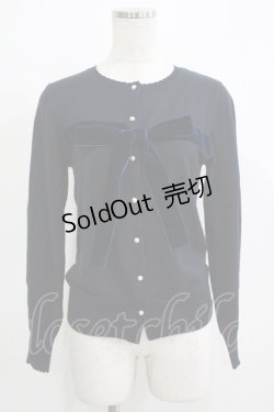 画像1: Jane Marple / ベルベットリボンカーディガン  ネイビー H-25-11-26-038-JM-TO-KB-ZH