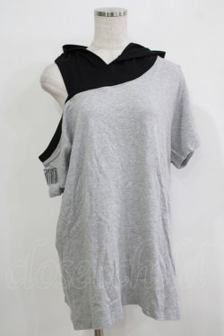 画像1: NieR Clothing / レイヤード風切替プルパーカー  グレー H-25-11-26-049-PU-TO-KB-ZH