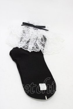 画像1: metamorphose / ラッセルレースクルーソックス  ブラック/ホワイト H-25-11-26-1004-ME-ZA-NS-ZH