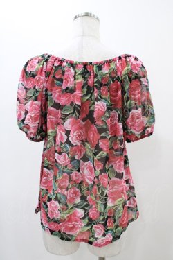 画像2: JESUS DIAMANTE / バレンシアパフブラウス Free バロックレッドローズ柄黒 H-25-11-26-1046-JE-BL-NS-ZH