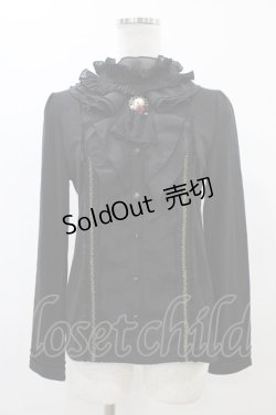 画像1: axes femme / カメオブローチ付きハイネックシフォンフリルカットソー M ブラック H-25-11-26-1049-AX-TO-NS-ZH