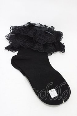 画像1: metamorphose / ラッセルレースクルーソックス  ブラック H-25-11-26-1005-ME-ZA-NS-ZH