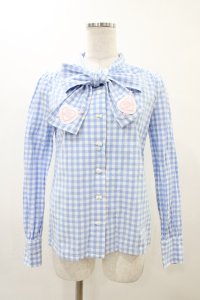 Nile Perch / ギンガムチェックリボンブラウス Free サックス H-25-11-26-1052-LO-BL-NS-ZH