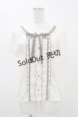 画像1: axes femme / バイカラーブラウス風プルオーバー M 生成り/ブラウン H-25-11-26-1058-AX-TO-NS-ZH