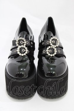 画像1: Bubbles / ダブルバックル厚底シューズ 41/25.0cm〜25.5cm ブラックエナメル H-25-11-26-1002-CA-SH-NS-ZH