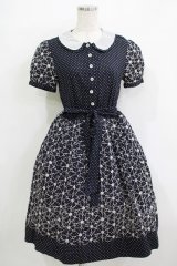 Jane Marple / フラワードットレースのワンピース M ネイビー H-25-11-26-011-JM-OP-KB-ZT065