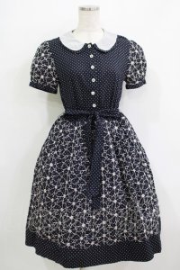 Jane Marple / フラワードットレースのワンピース M ネイビー H-25-11-26-011-JM-OP-KB-ZT065