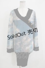 Ozz oneste / プリントニットワンピ  ブルー H-25-11-26-021-OO-OP-KB-ZH