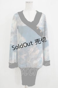 Ozz oneste / プリントニットワンピ  ブルー H-25-11-26-021-OO-OP-KB-ZH