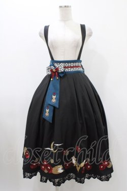 画像1: Amavel / 月夜の狐と寒椿 和風スカート Free ブラック H-25-11-27-039-CA-SK-NS-ZH