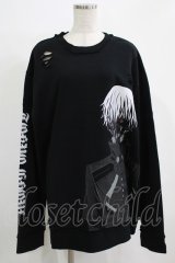 QOOZA / 東京喰種×QOOZA金木研 ダメージスウェット  ブラック H-25-11-28-027-PU-TO-KB-ZH