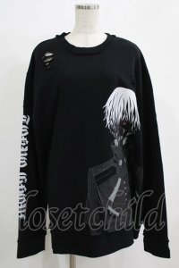 QOOZA / 東京喰種×QOOZA金木研 ダメージスウェット  ブラック H-25-11-28-027-PU-TO-KB-ZH