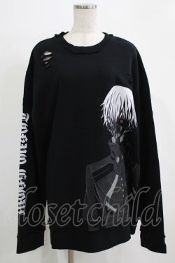 画像1: QOOZA / 東京喰種×QOOZA金木研 ダメージスウェット  ブラック H-25-11-28-027-PU-TO-KB-ZH