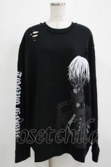 QOOZA / 東京喰種×QOOZA金木研 ダメージスウェット  ブラック H-25-11-28-028-PU-TO-KB-ZH