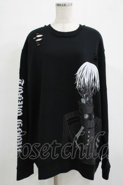 画像1: QOOZA / 東京喰種×QOOZA金木研 ダメージスウェット  ブラック H-25-11-28-028-PU-TO-KB-ZH